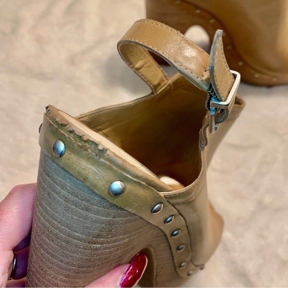 Jessica Simpson Pumps Sz 9.5 Daine Leather Tan Camel Open-Toe High Heels Straps - Picture 7 of 16